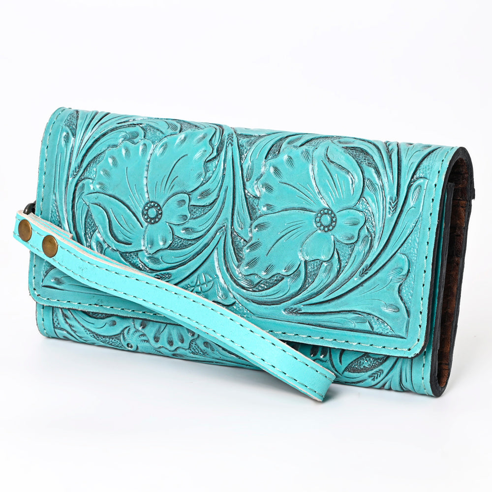 ADBG1132 American Darling Hand Tooled Floral Leather Clutch & Crossbody Wallet