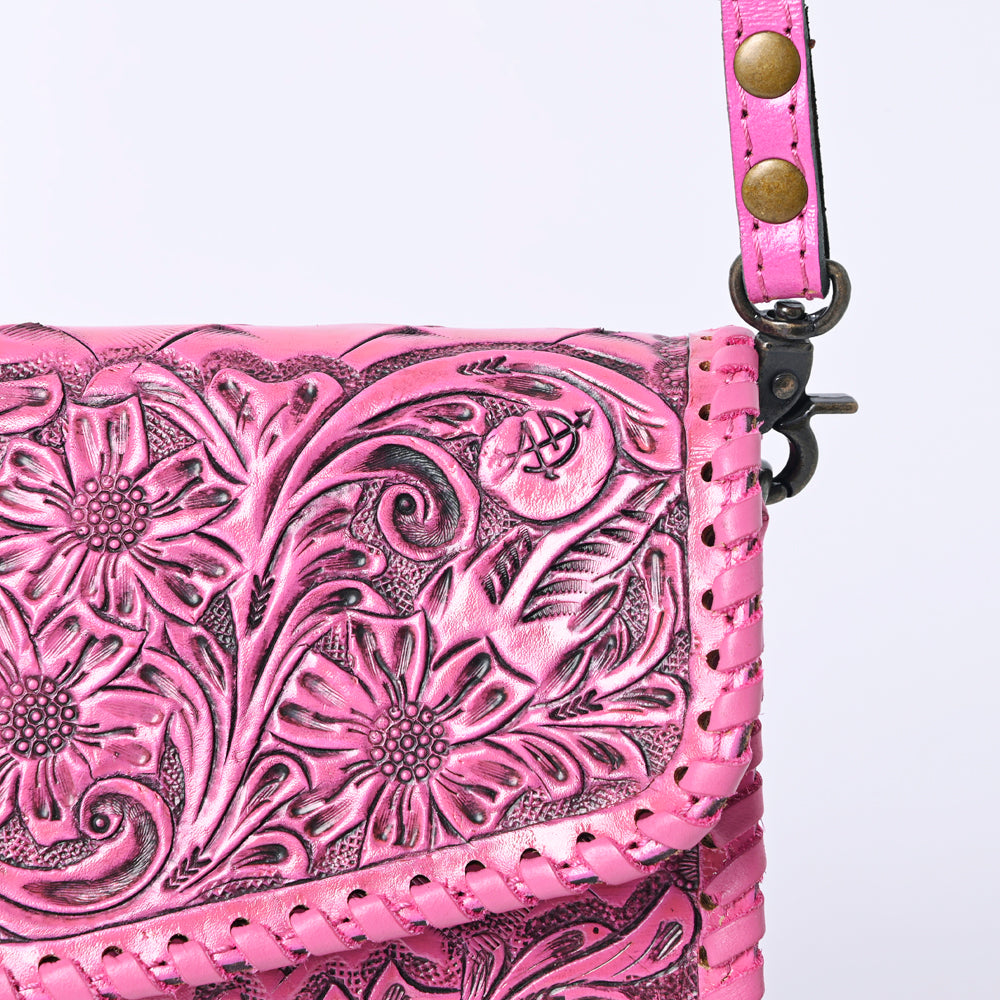 ADBG1133 American Darling Pink Hand Tooled Floral Leather Crossbody Wallet Bag