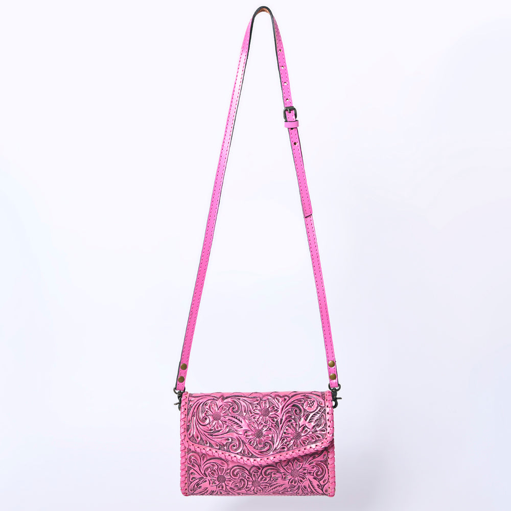 ADBG1133 American Darling Pink Hand Tooled Floral Leather Crossbody Wallet Bag