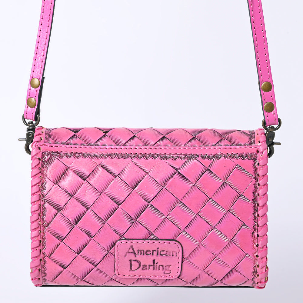ADBG1133 American Darling Pink Hand Tooled Floral Leather Crossbody Wallet Bag