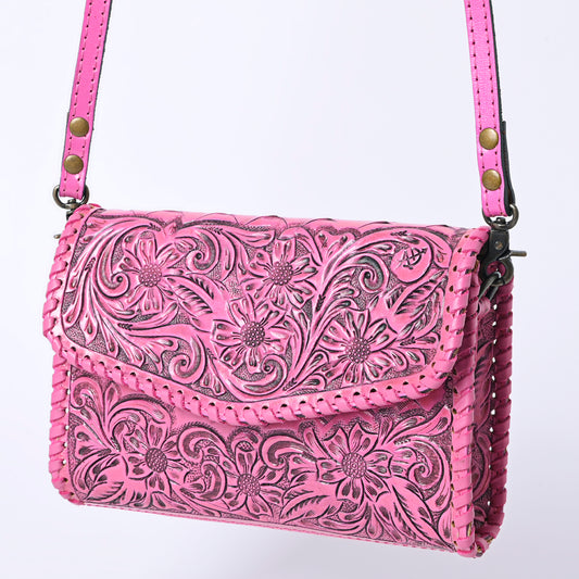 ADBG1133 American Darling Pink Hand Tooled Floral Leather Crossbody Wallet Bag