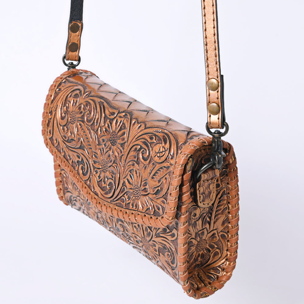ADBG1133 American Darling Hand Tooled Floral Leather Wallet Bag Western Purse