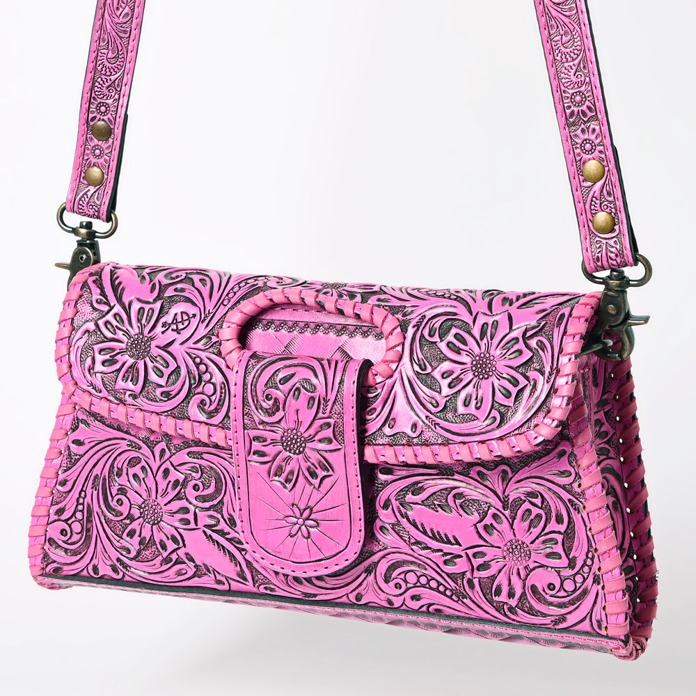 ADBG1134 American Darling Pink Hand Tooled Floral Leather Clutch & Crossbody Bag