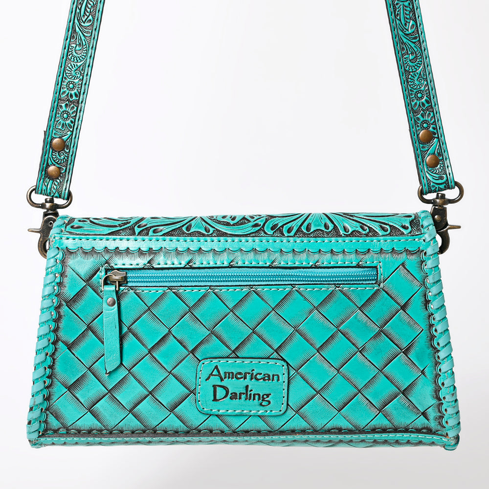 ADBG1134 American Darling Hand Tooled Floral Leather Wallet Bag Clutch & Crossbody Handbag