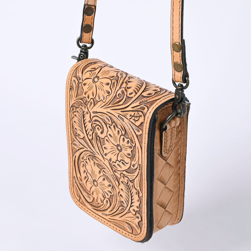 ADBG1135 American Darling Hand Tooled Floral Leather Cell Phone Bag Western Crossbody
