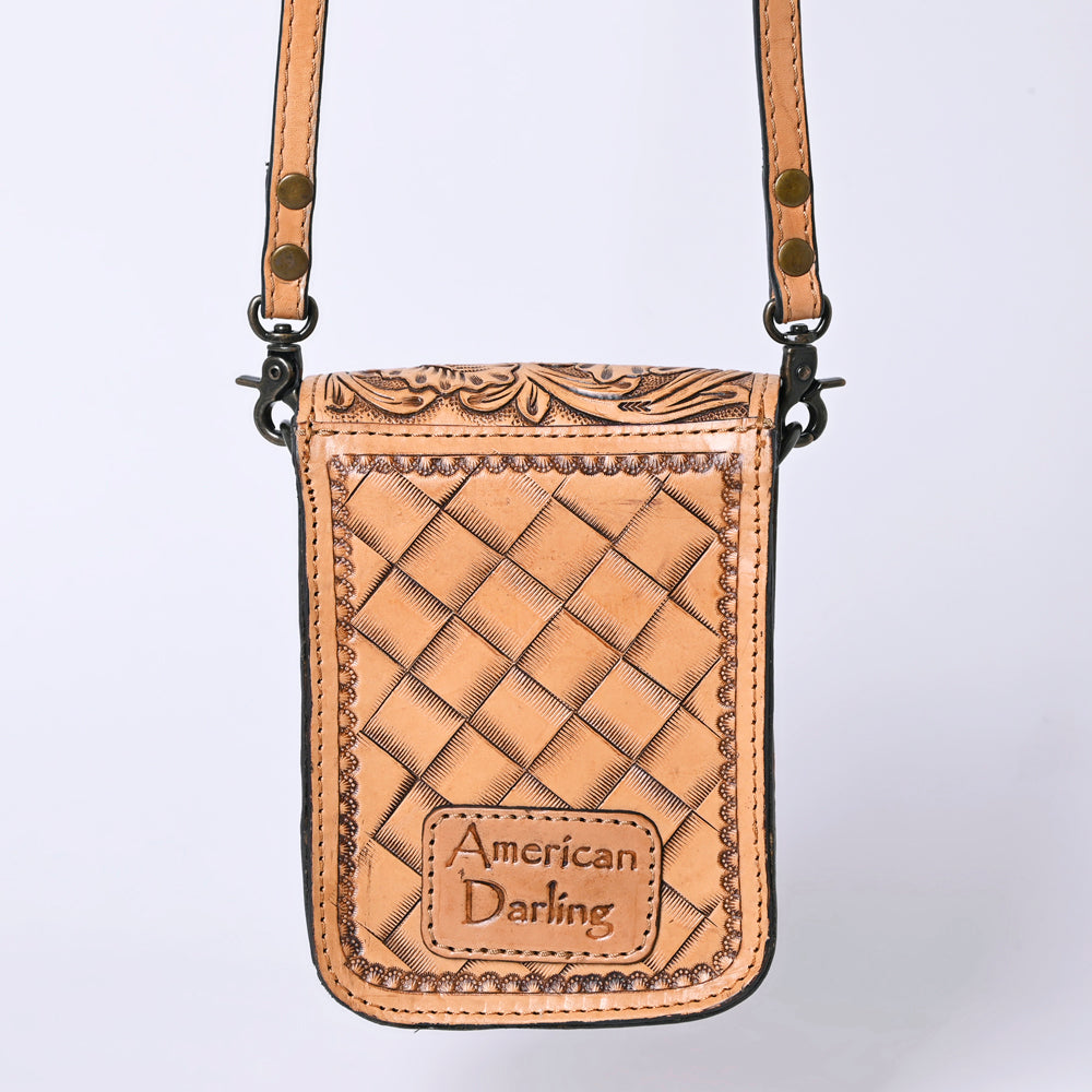 ADBG1135 American Darling Hand Tooled Floral Leather Cell Phone Bag Western Crossbody