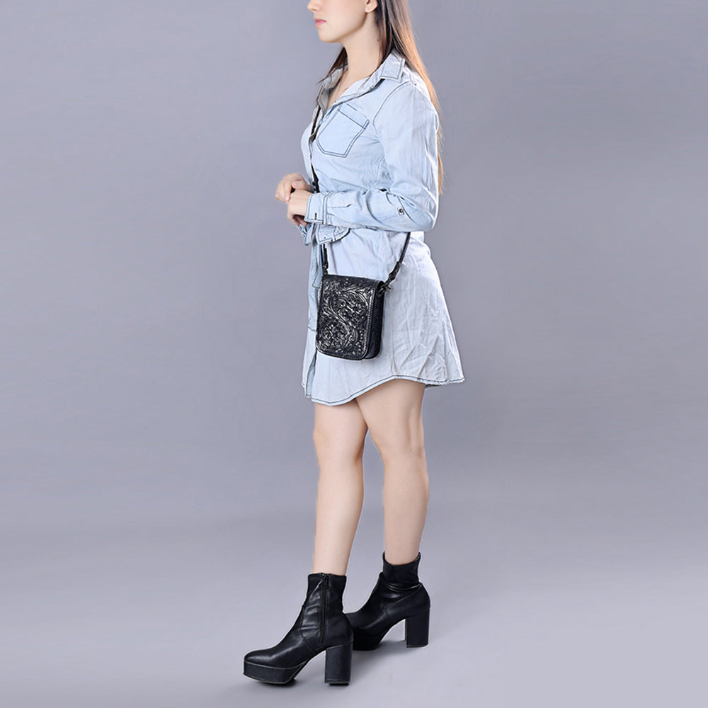 ADBG1135 American Darling Hand Tooled Floral Leather Cell Phone Bag Western Crossbody