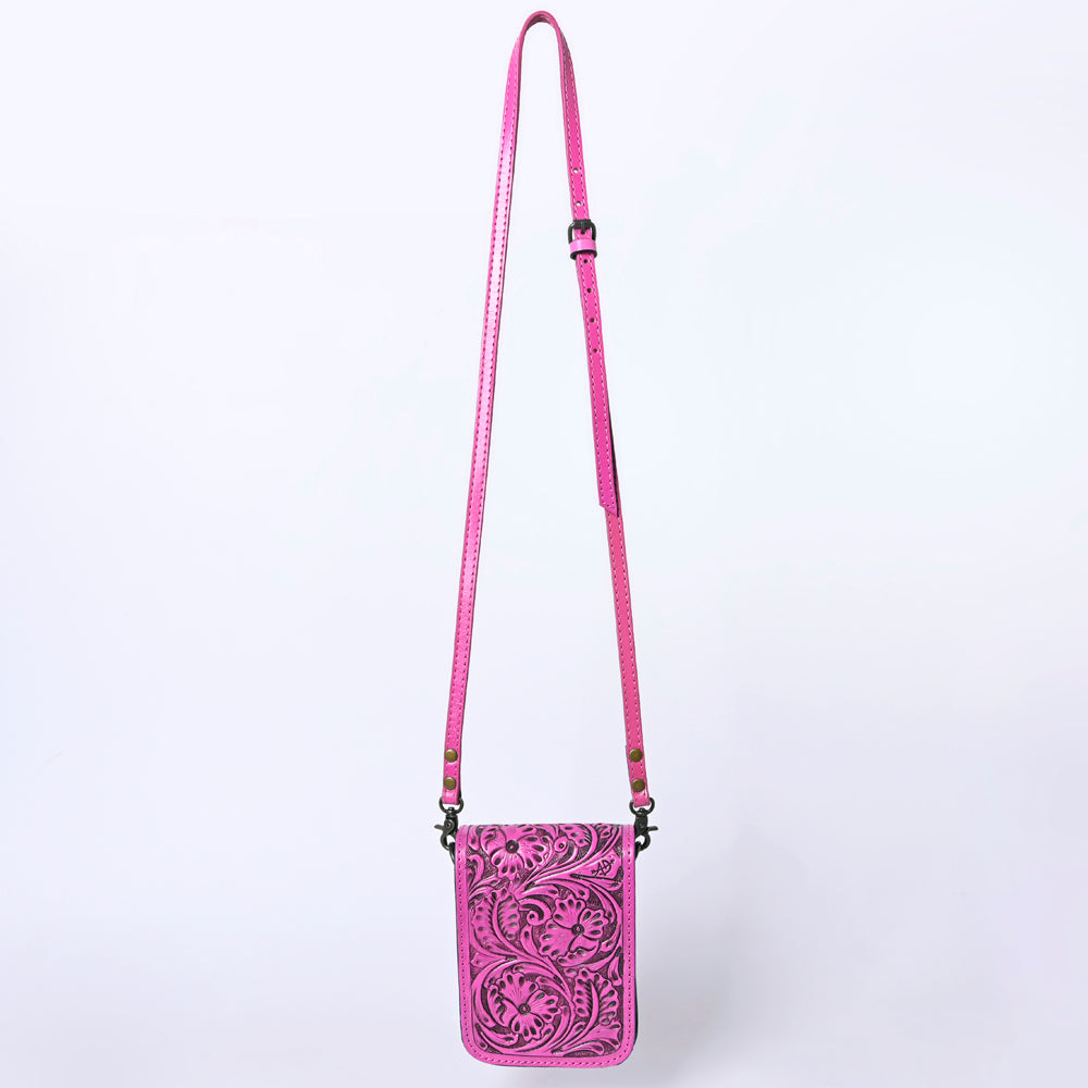 ADBG1135 American Darling Pink Hand Tooled Floral Leather Cell Phone Bag Crossbody