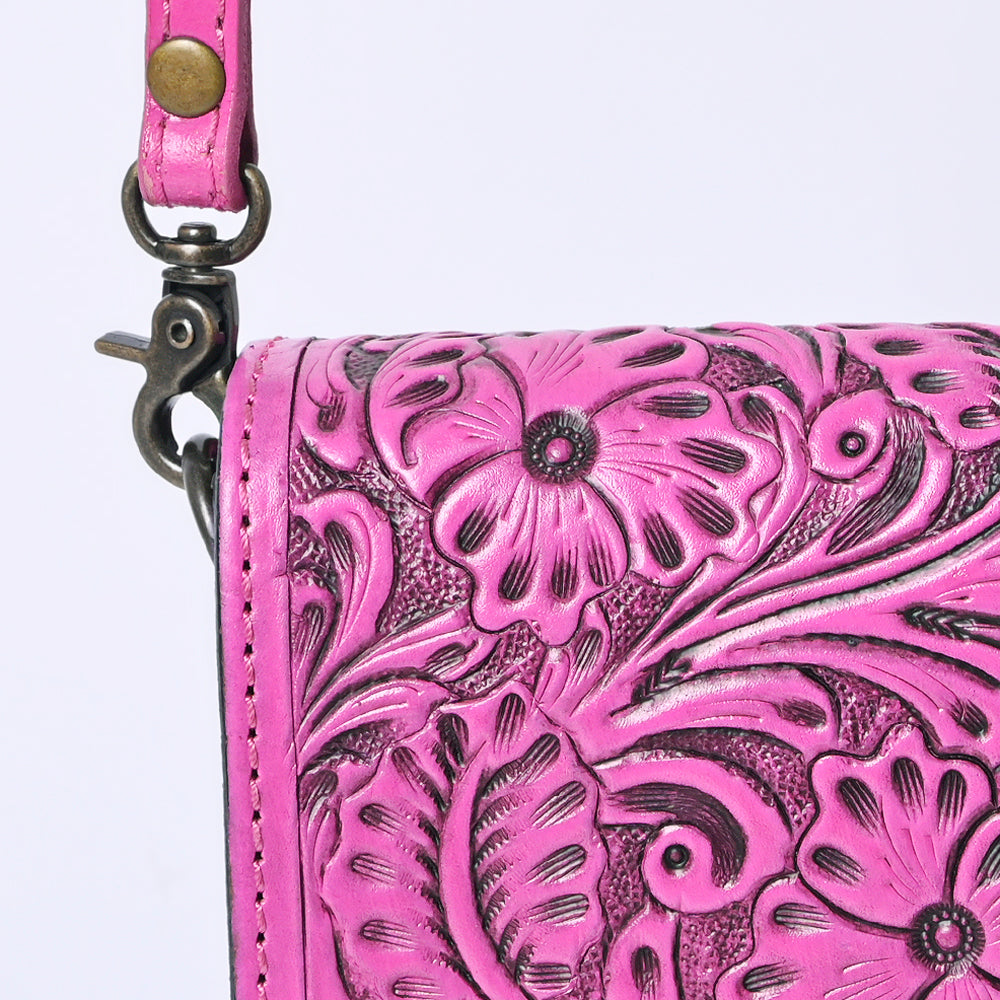 ADBG1135 American Darling Pink Hand Tooled Floral Leather Cell Phone Bag Crossbody