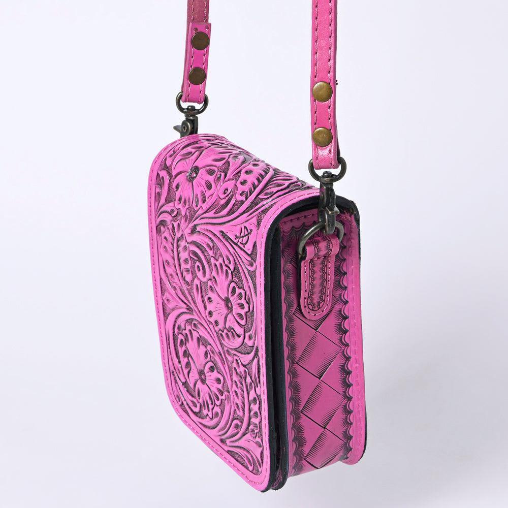ADBG1135 American Darling Pink Hand Tooled Floral Leather Cell Phone Bag Crossbody