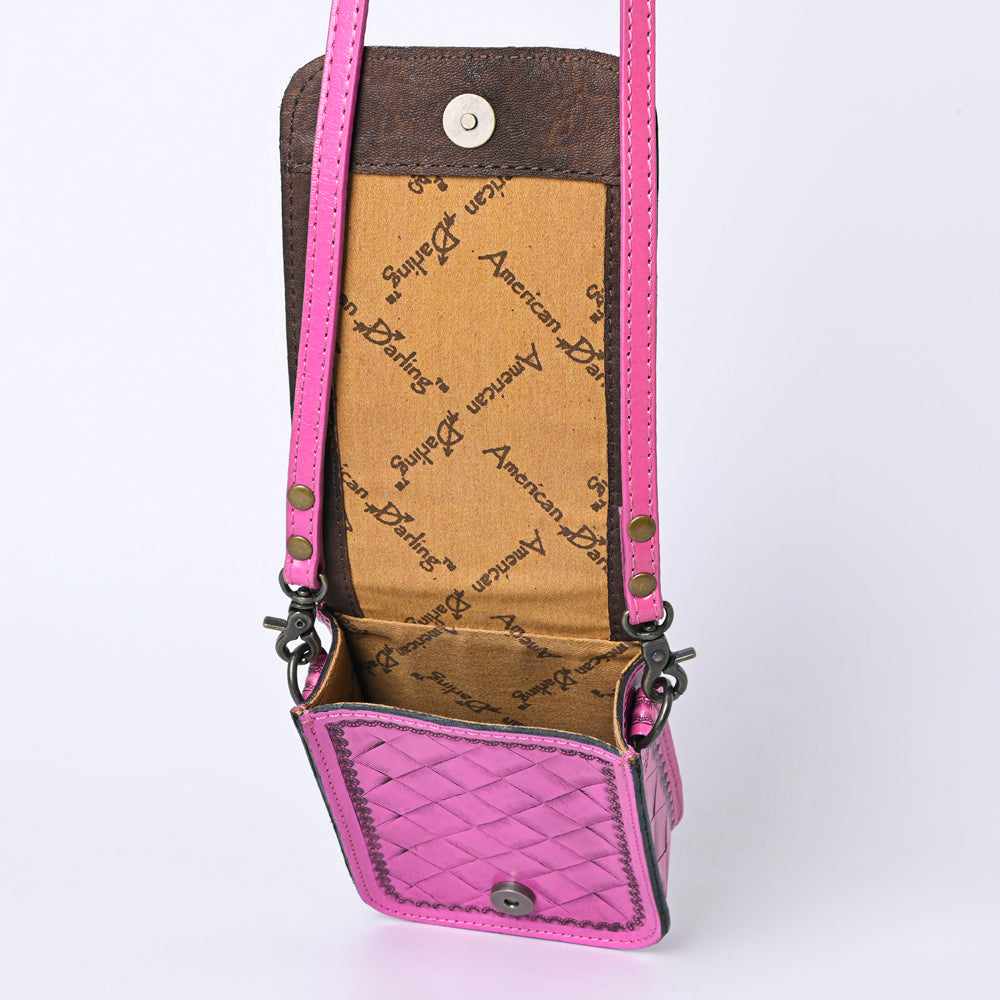 ADBG1135 American Darling Pink Hand Tooled Floral Leather Cell Phone Bag Crossbody