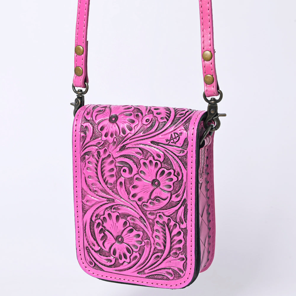 ADBG1135 American Darling Pink Hand Tooled Floral Leather Cell Phone Bag Crossbody