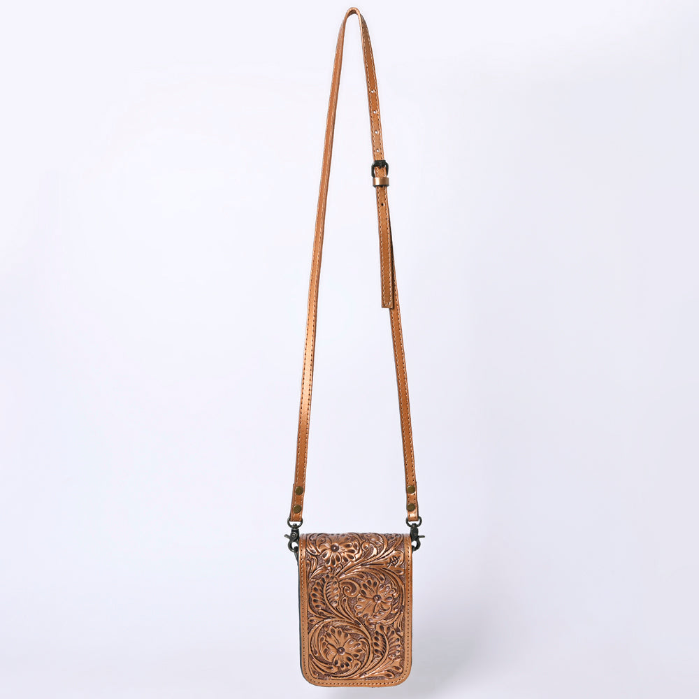 ADBG1135 American Darling Hand Tooled Floral Leather Cell Phone Bag Western Crossbody