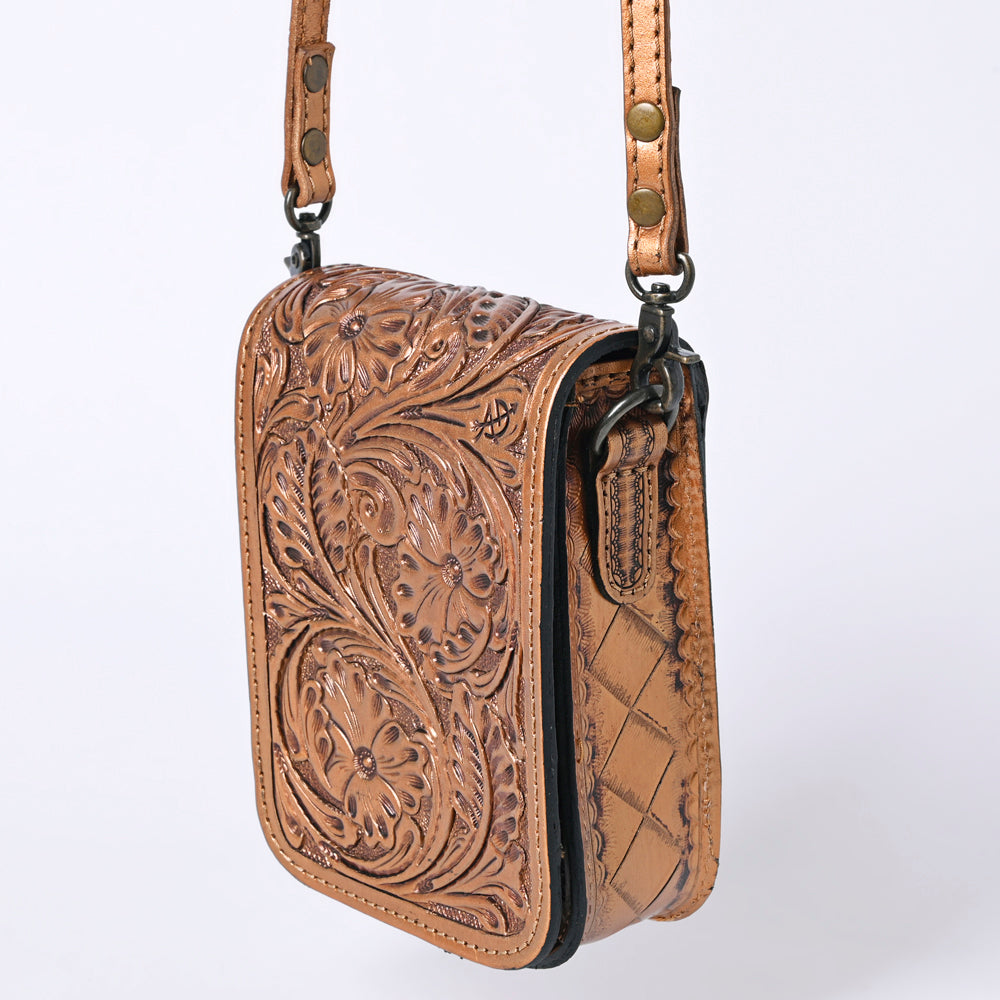 ADBG1135 American Darling Hand Tooled Floral Leather Cell Phone Bag Western Crossbody