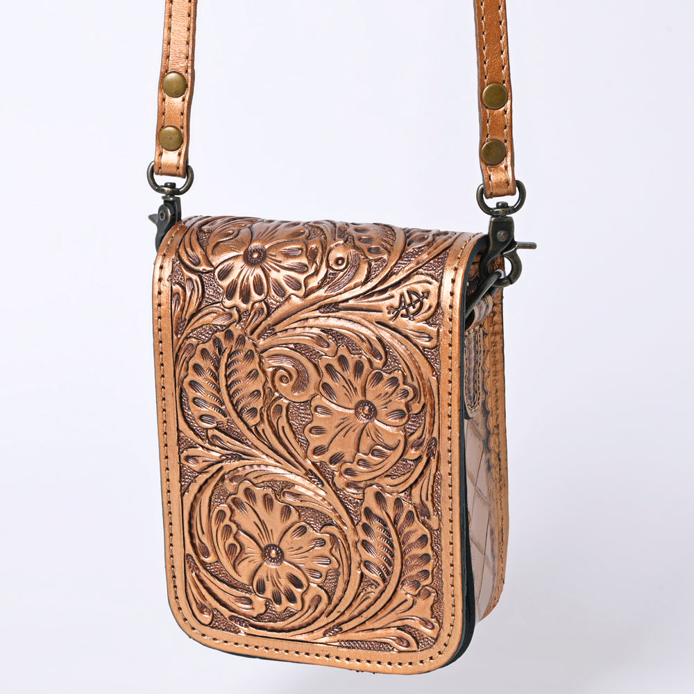ADBG1135 American Darling Hand Tooled Floral Leather Cell Phone Bag Western Crossbody