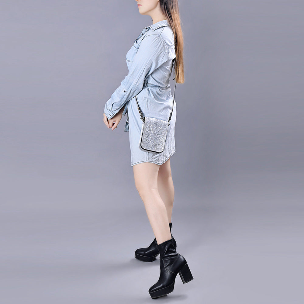 ADBG1135 American Darling Hand Tooled Floral Leather Cell Phone Bag Western Crossbody