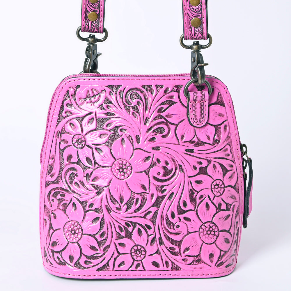 ADBG1136 American Darling Pink Hand Tooled Floral Leather Crossbody Bag Western Purse