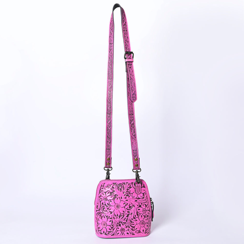 ADBG1136 American Darling Pink Hand Tooled Floral Leather Crossbody Bag Western Purse