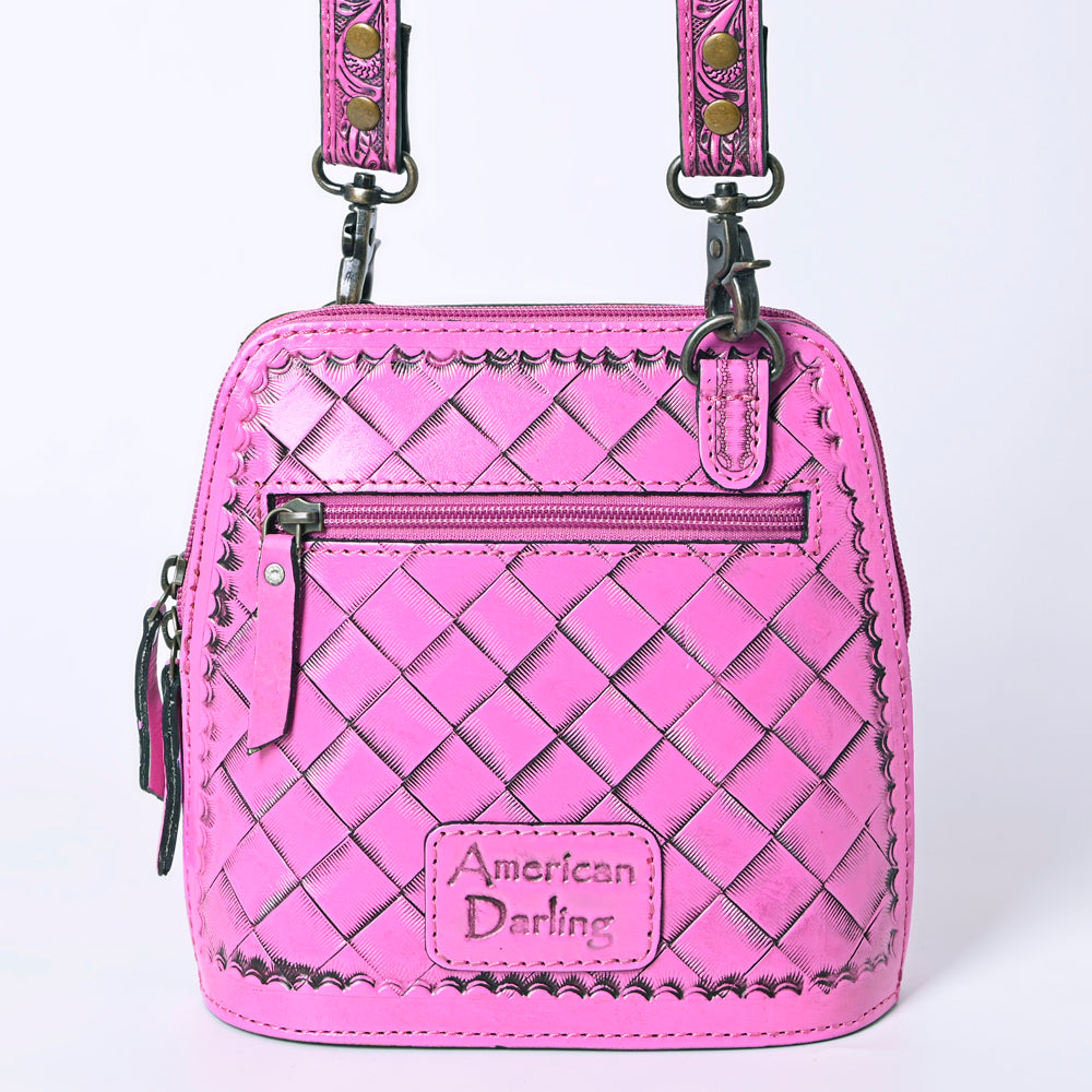 ADBG1136 American Darling Pink Hand Tooled Floral Leather Crossbody Bag Western Purse