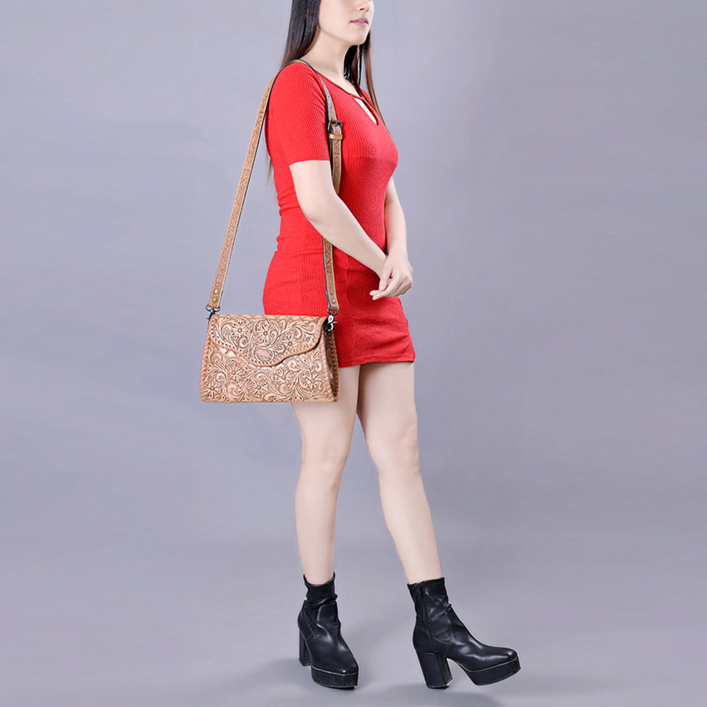 ADBG1137 American Darling Hand Tooled Floral Leather Clutch & Crossbody Purse