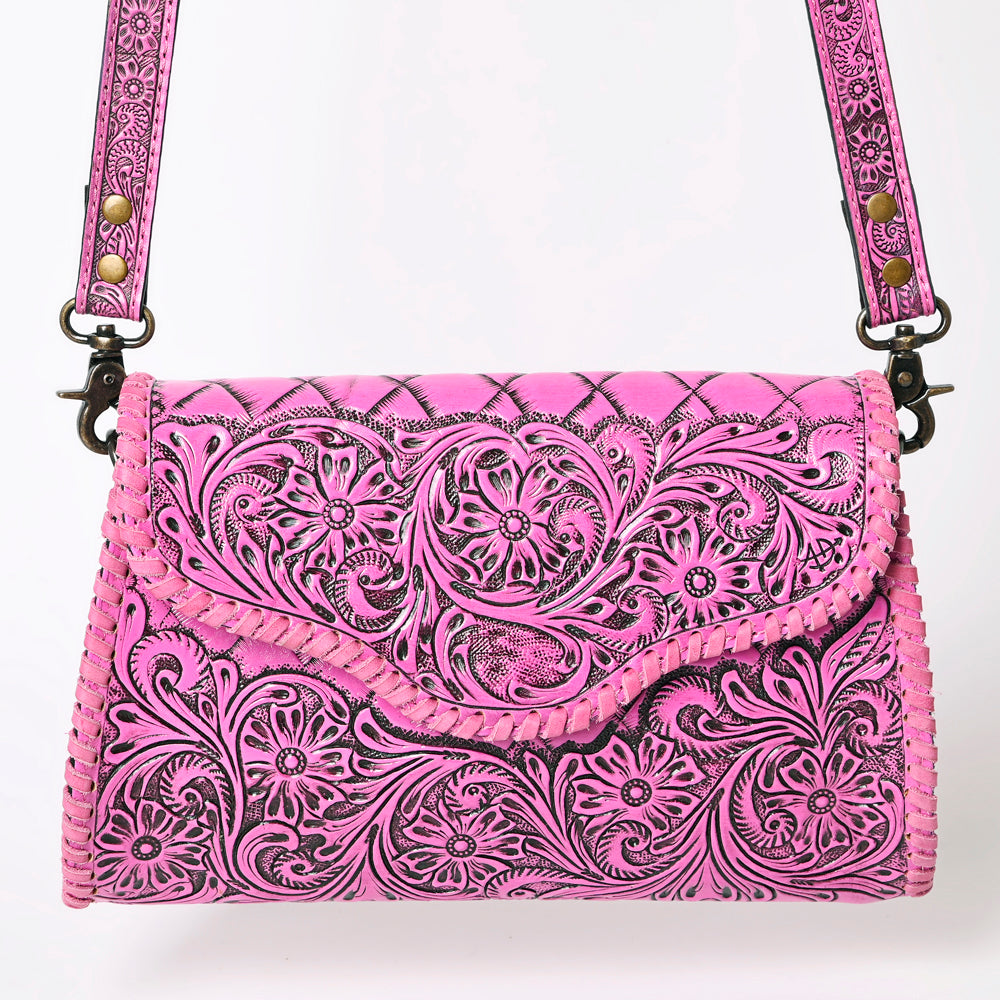 ADBG1137 American Darling Pink Hand Tooled Floral Leather Clutch Crossbody Bag
