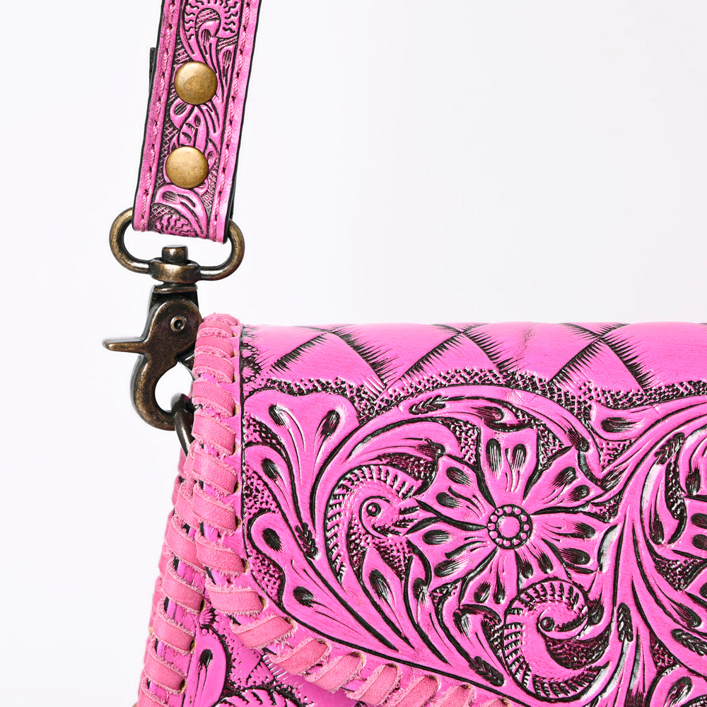ADBG1137 American Darling Pink Hand Tooled Floral Leather Clutch Crossbody Bag