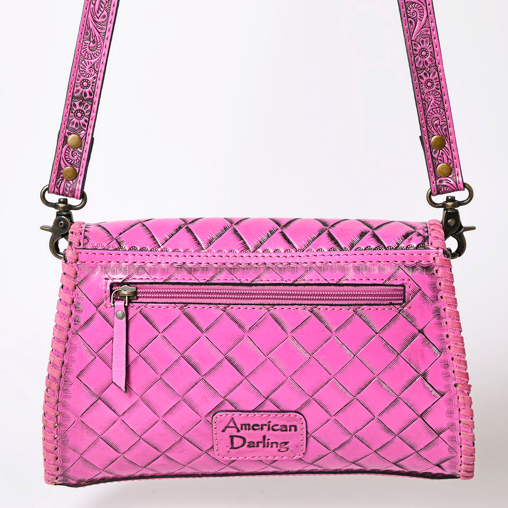 ADBG1137 American Darling Pink Hand Tooled Floral Leather Clutch Crossbody Bag