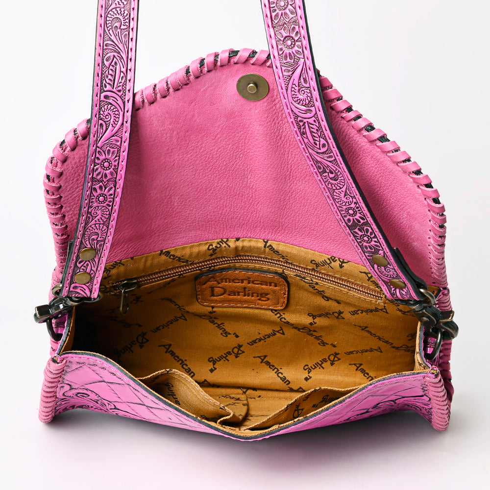 ADBG1137 American Darling Pink Hand Tooled Floral Leather Clutch Crossbody Bag
