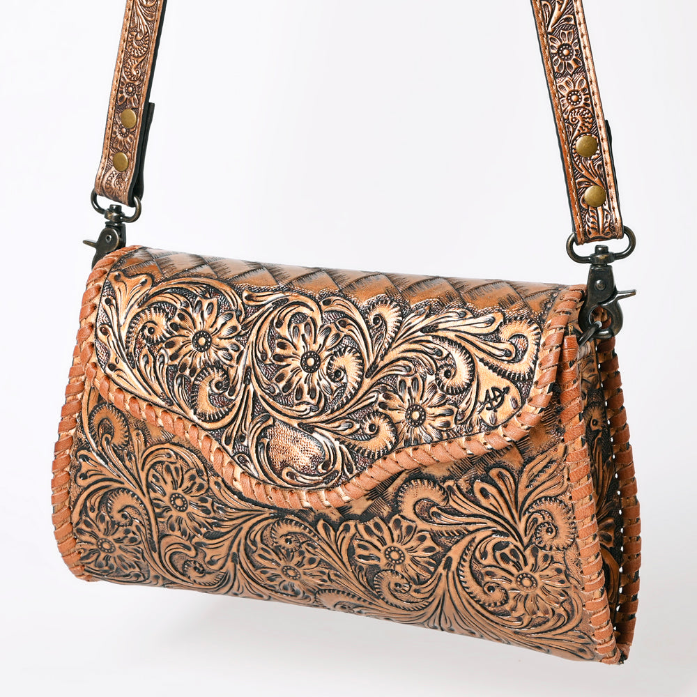 ADBG1137 American Darling Hand Tooled Floral Leather Clutch & Crossbody Purse