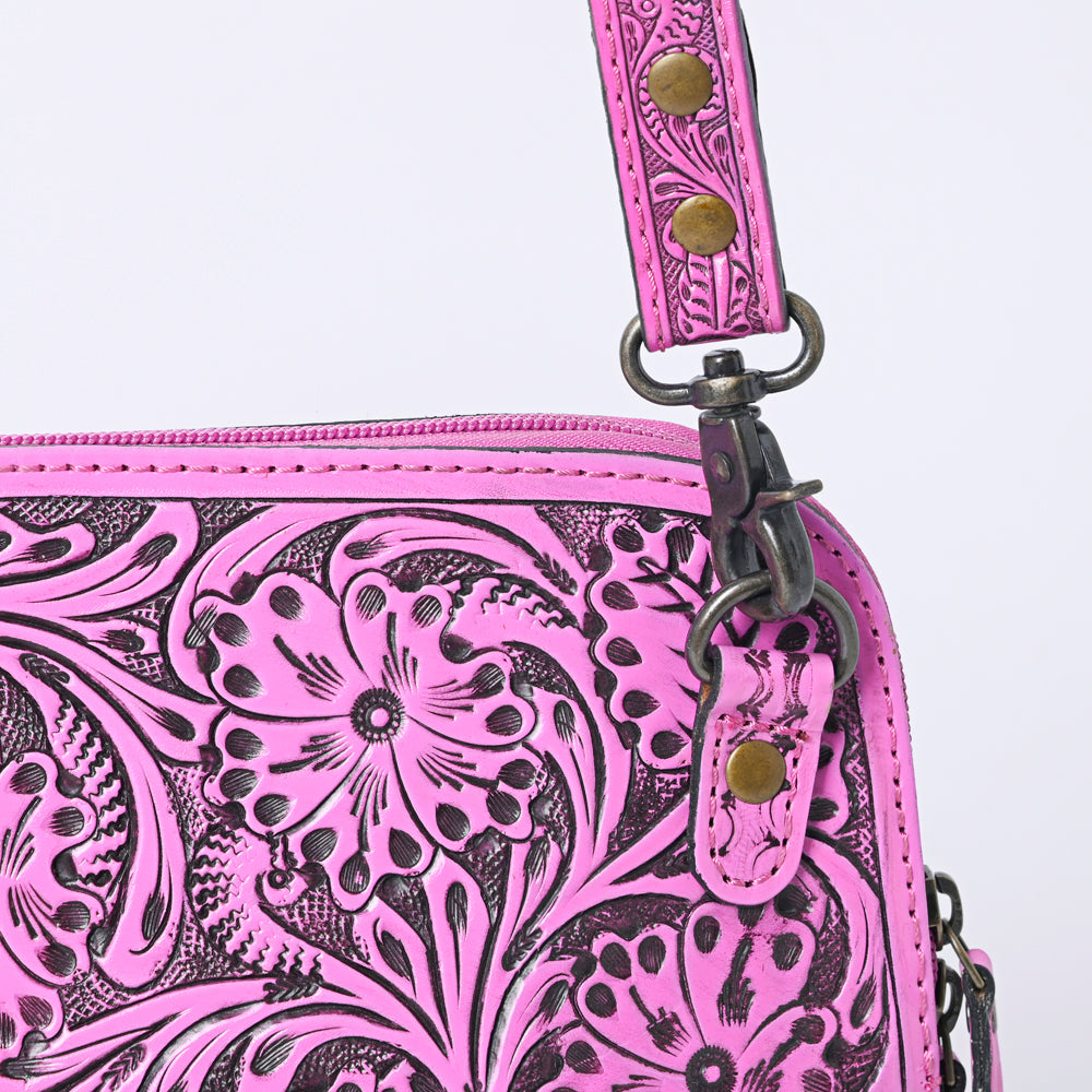 ADBG1138 American Darling Pink Hand Tooled Floral Leather Crossbody Bag Western Purse With Adjustable Strap