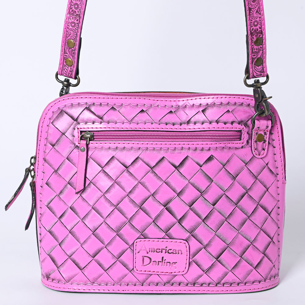 ADBG1138 American Darling Pink Hand Tooled Floral Leather Crossbody Bag Western Purse With Adjustable Strap