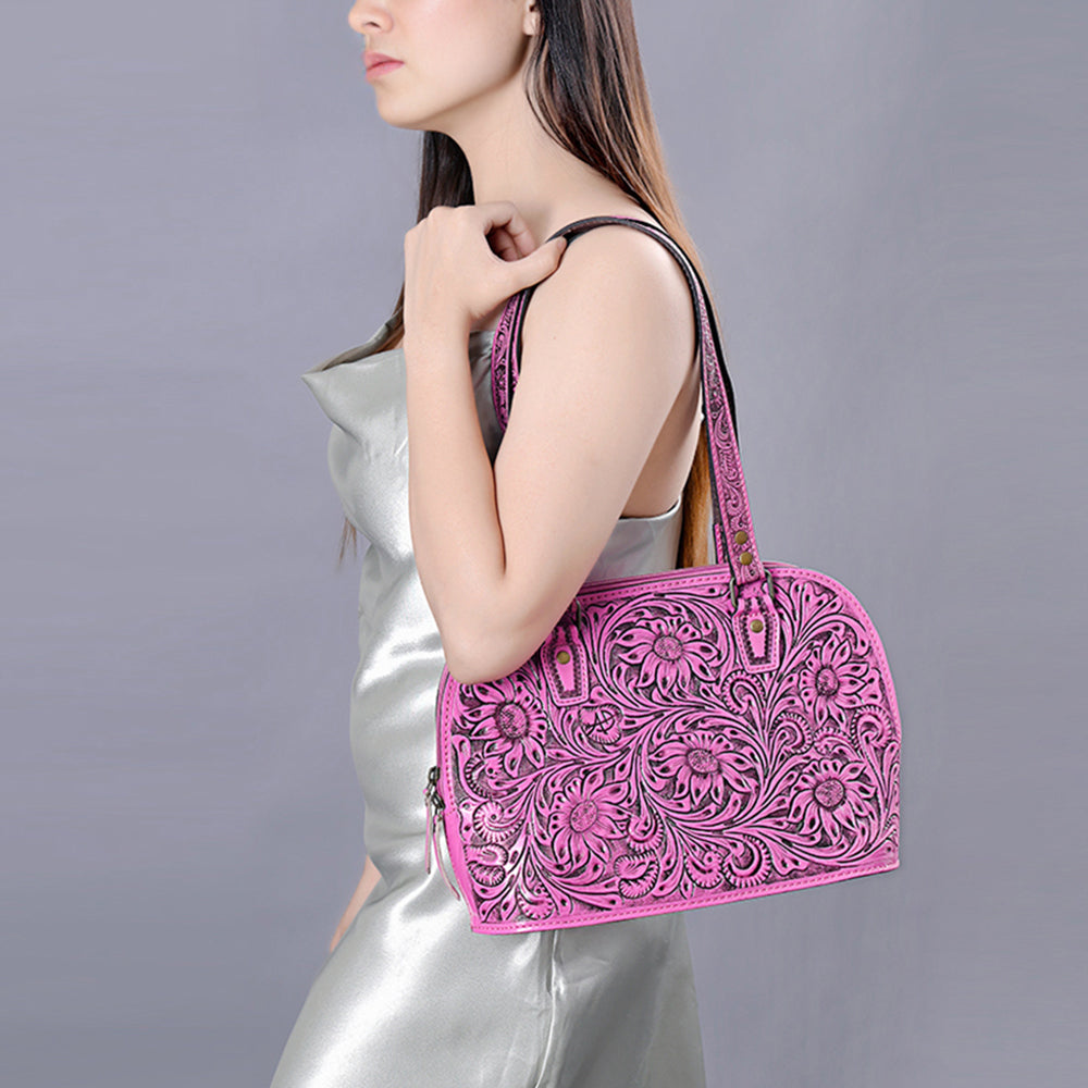 ADBG1139 American Darling Pink Hand Tooled Floral Leather Tote Bag Western Purse