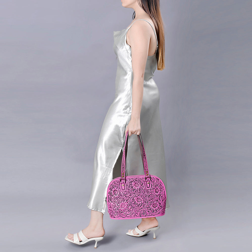 ADBG1139 American Darling Pink Hand Tooled Floral Leather Tote Bag Western Purse