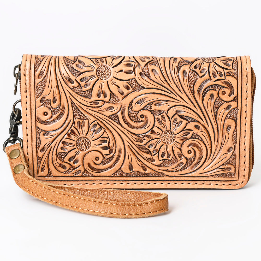 ADBG1140 American Darling Hand-Tooled Western Leather Clutch Bag - Genuine Carved Artisan Womens Wristlet