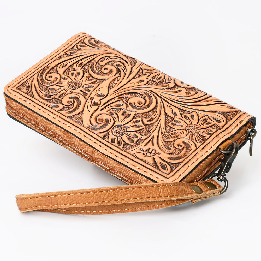 ADBG1140 American Darling Hand-Tooled Western Leather Clutch Bag - Genuine Carved Artisan Womens Wristlet