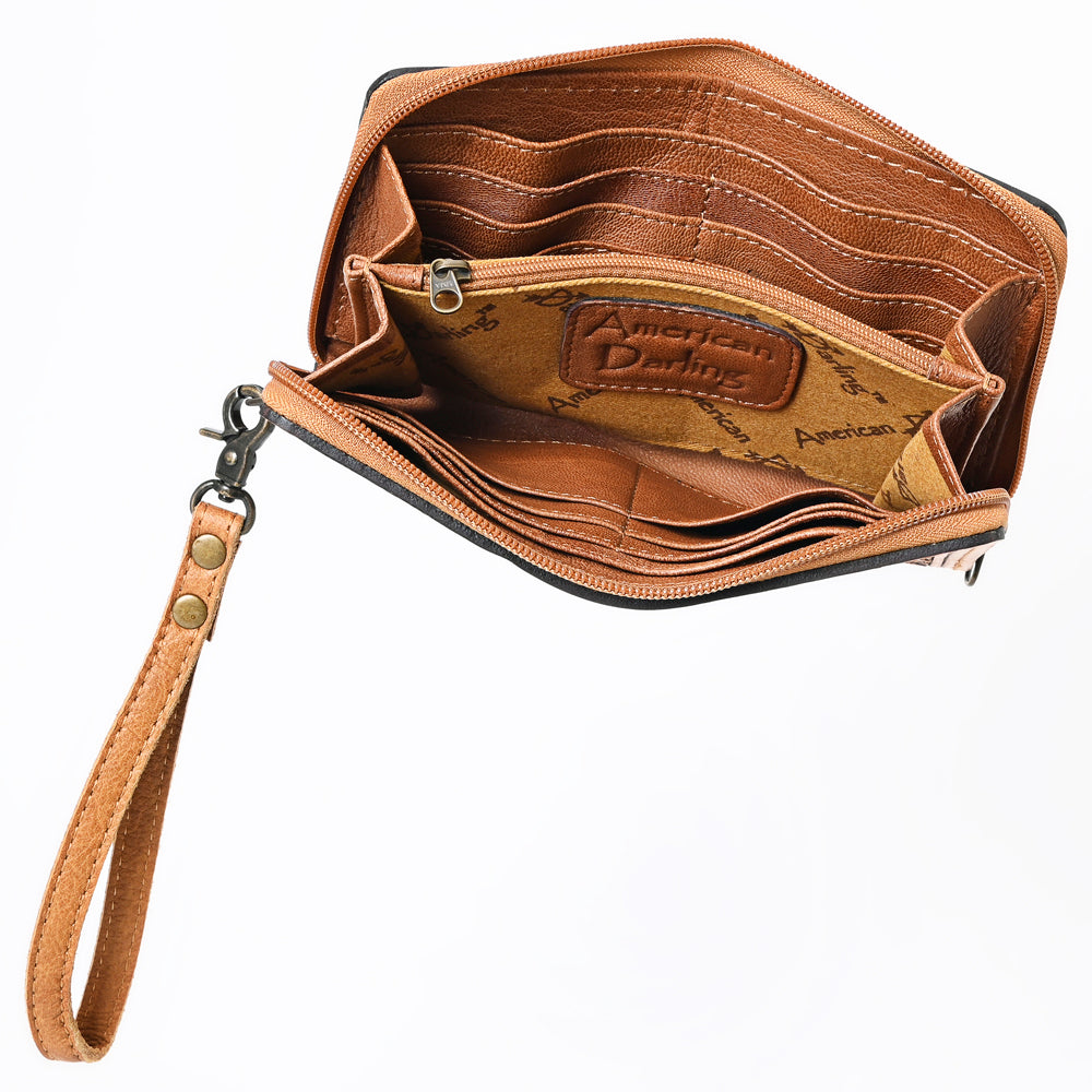 ADBG1140 American Darling Hand-Tooled Western Leather Clutch Bag - Genuine Carved Artisan Womens Wristlet
