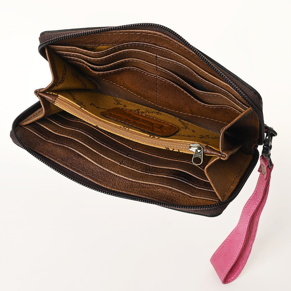 ADBG1140 American Darling Hand-Tooled Western Leather Clutch - Genuine Carved Artisan Womens Wristlet Bag