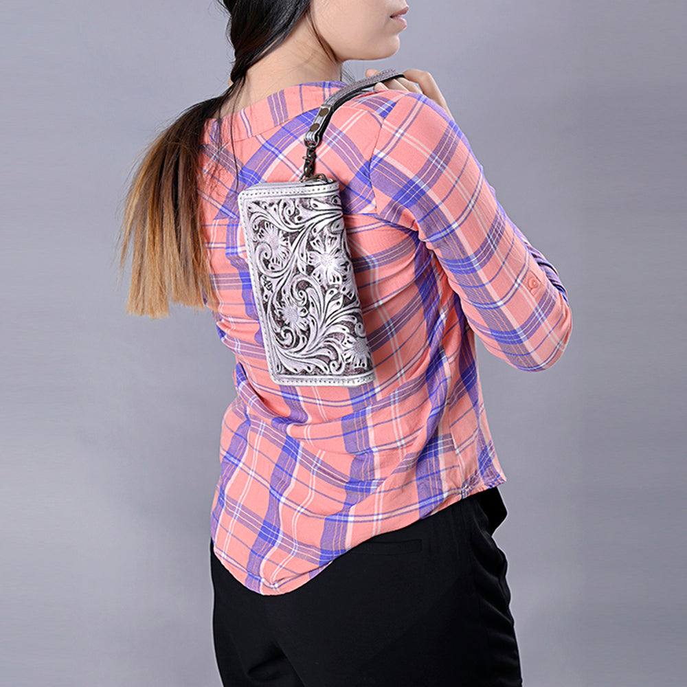 ADBG1140 American Darling Hand-Tooled Western Leather Clutch Bag - Genuine Carved Artisan Womens Wristlet