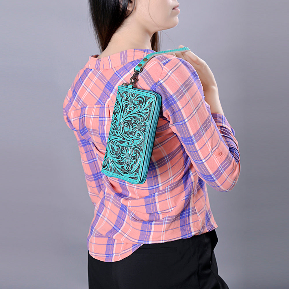 ADBG1140 American Darling Hand-Tooled Western Leather Clutch Bag - Genuine Carved Artisan Womens Wristlet