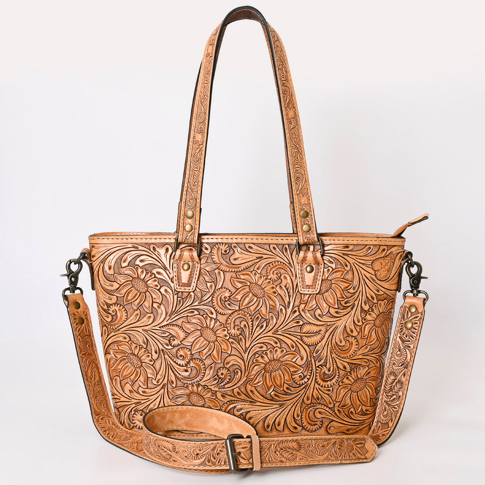 ADBG1141 American Darling Artisan Floral Tooled Leather Tote Bag with Long Handles and Strap