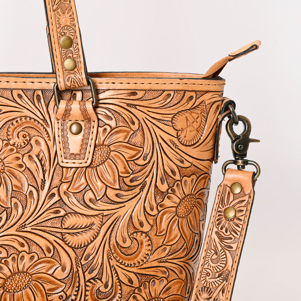 ADBG1141 American Darling Artisan Floral Tooled Leather Tote Bag with Long Handles and Strap