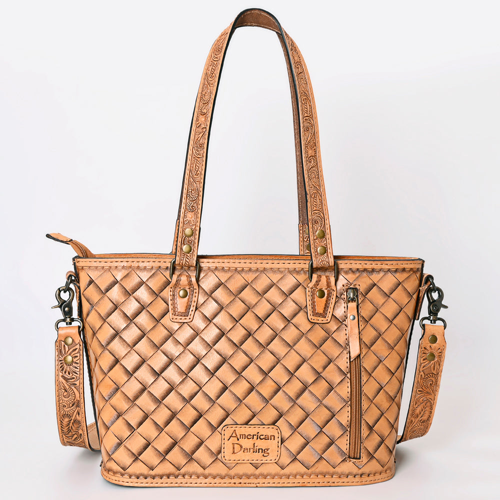 ADBG1141 American Darling Artisan Floral Tooled Leather Tote Bag with Long Handles and Strap