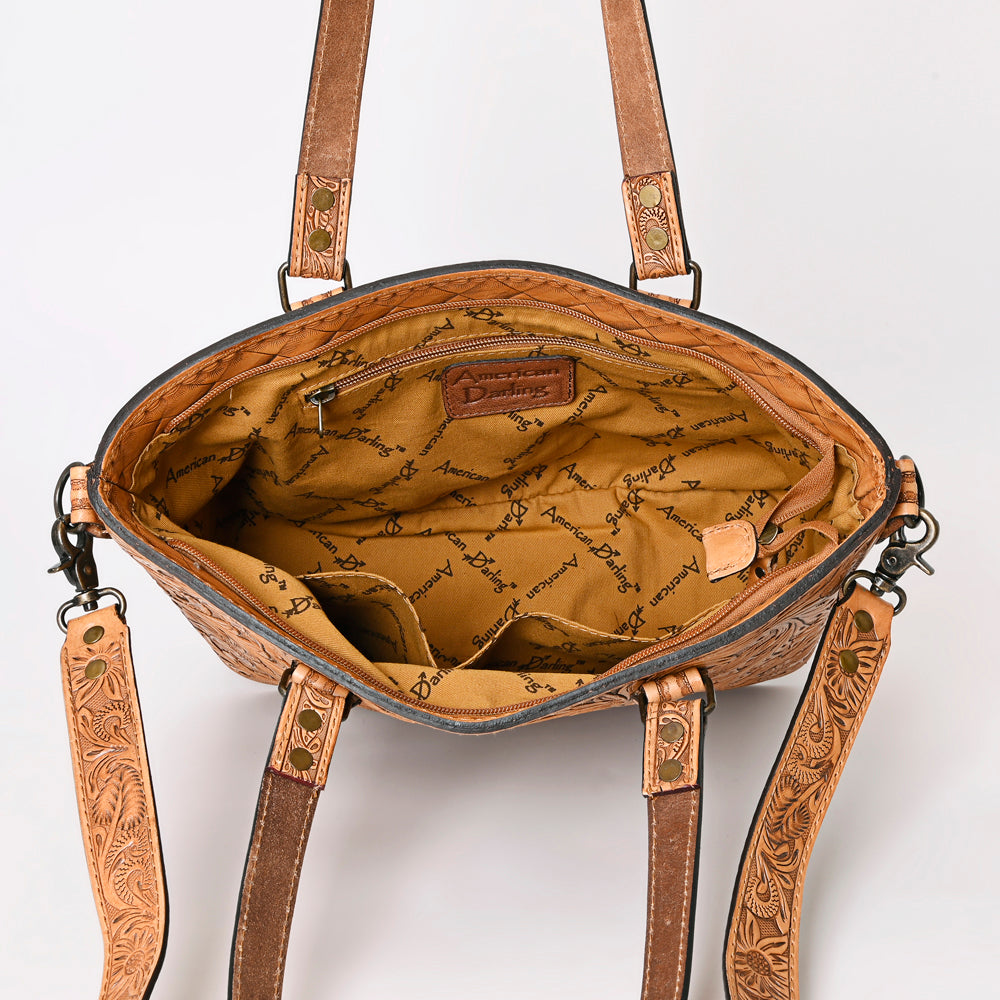 ADBG1141 American Darling Artisan Floral Tooled Leather Tote Bag with Long Handles and Strap
