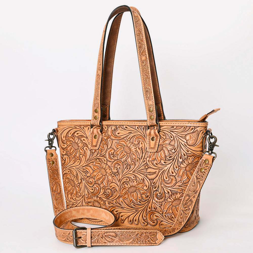 ADBG1141 American Darling Artisan Floral Tooled Leather Tote Bag with Long Handles and Strap