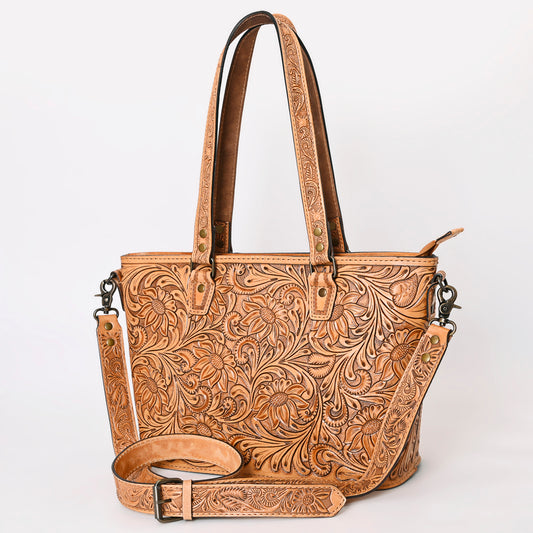 ADBG1141 American Darling Artisan Floral Tooled Leather Tote Bag with Long Handles and Strap