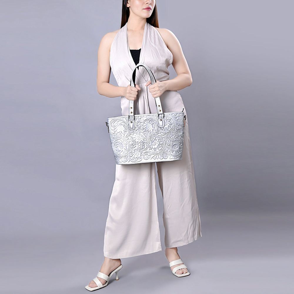 ADBG1141 American Darling Artisan Floral Tooled Leather Tote Bag with Long Handles and Strap