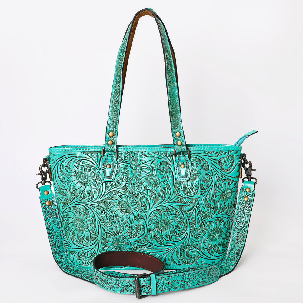 ADBG1141 American Darling Artisan Floral Tooled Leather Tote Bag with Long Handles and Strap