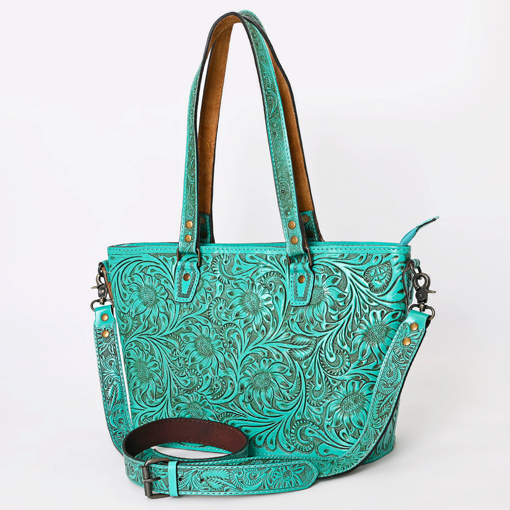 ADBG1141 American Darling Artisan Floral Tooled Leather Tote Bag with Long Handles and Strap