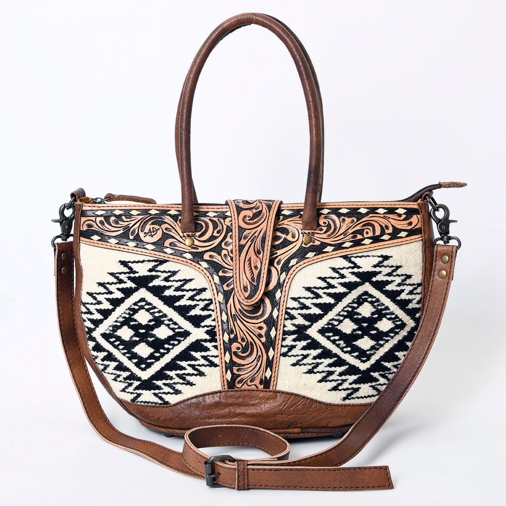 ADBG1084 American Darling Hand-Woven Saddle Blanket Tote Bag with Tooled Leather Accents