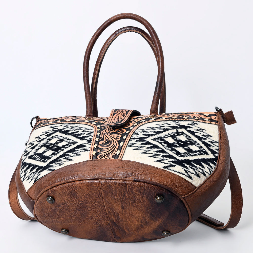ADBG1084 American Darling Hand-Woven Saddle Blanket Tote Bag with Tooled Leather Accents